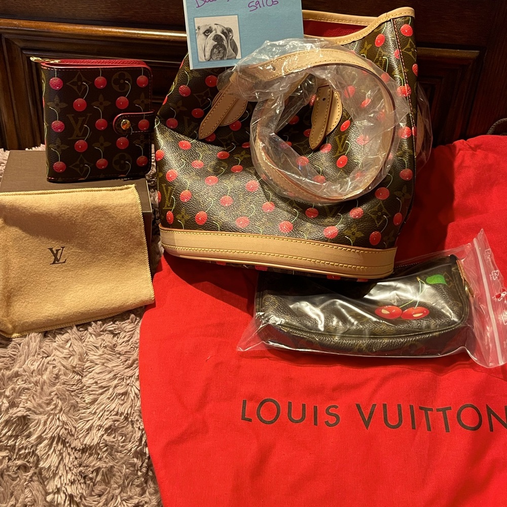 Louis Vuitton Takashi Murakami Cerises Monogram Cherry bucket purse with wallet